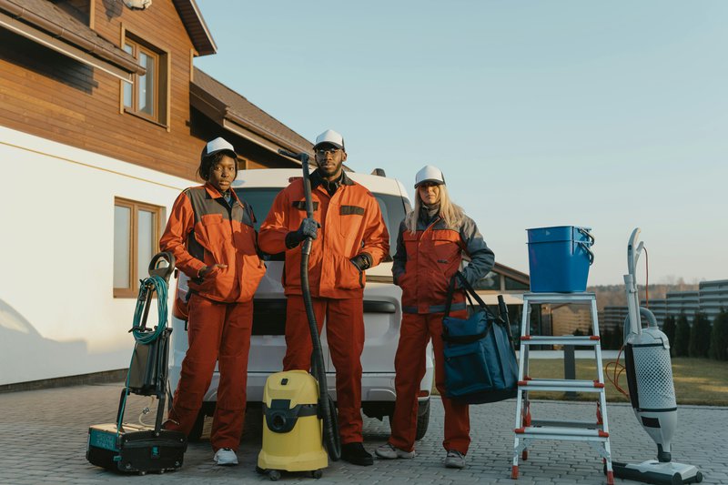 3 arbeiders in oranje veiligheidskleding
