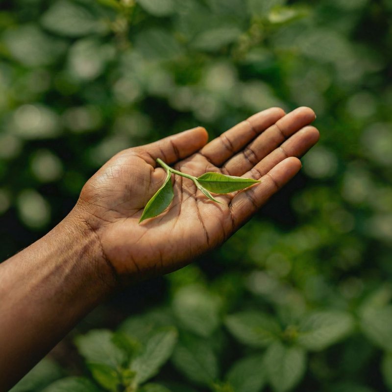 Green tea leaves on a palm