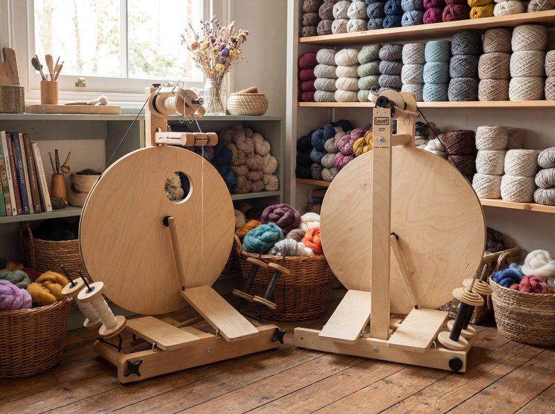 Louet S10 Concept (left) and Louet S17 DT Spinning Wheel (right) | For illustrative purposes only.