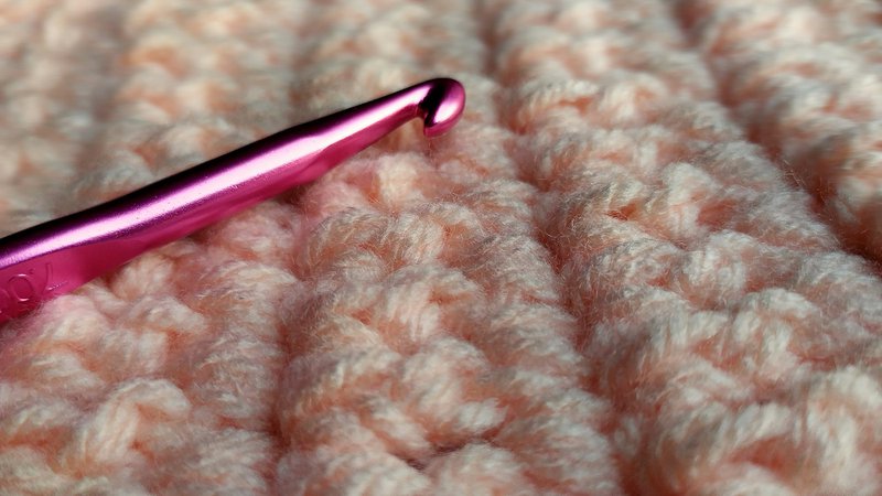 A close-up image of crochet stitches and a crochet hook (Photographer: Karina L)