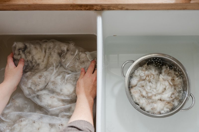 Scouring fleece in two ways (Photographer: Samantha Gehrmann)