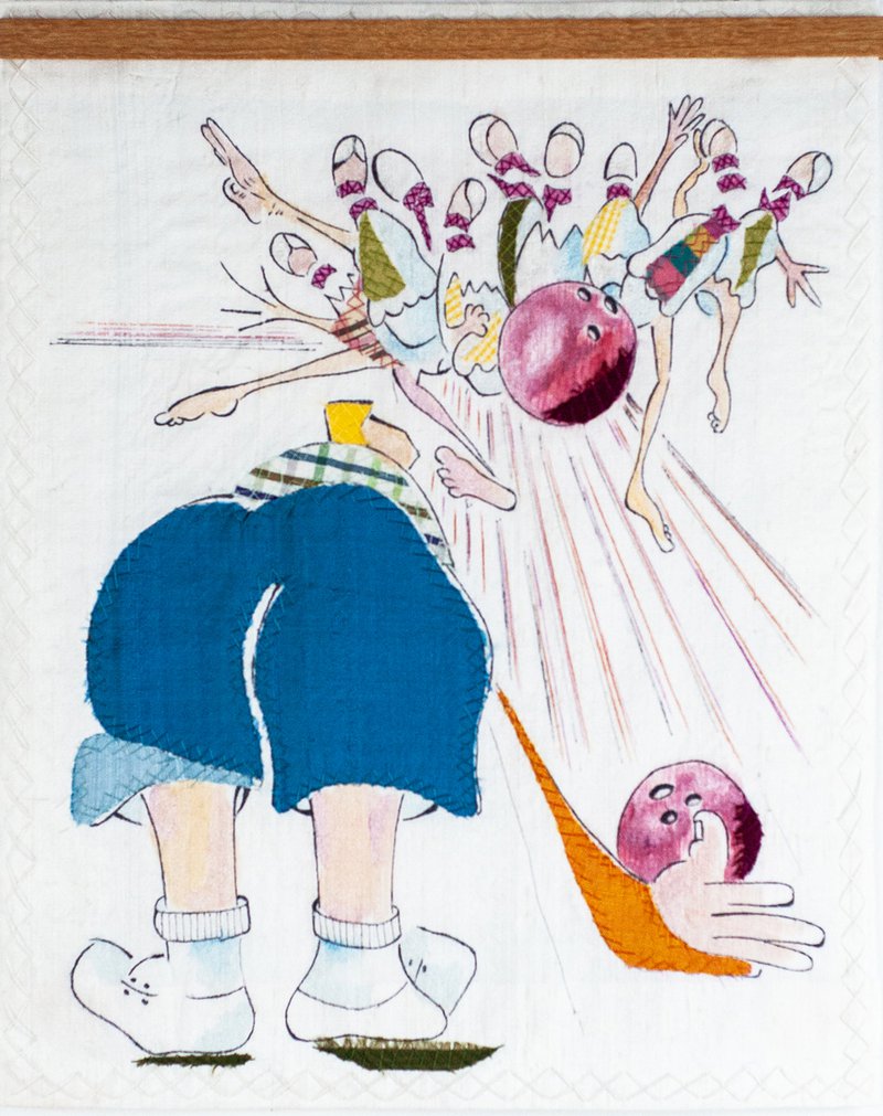 Once playfully sensual, Carol Scavotto’s silk embroideries now bristle with anger, the subtle eroticism edged out by imagery she calls ‘subtly political.’