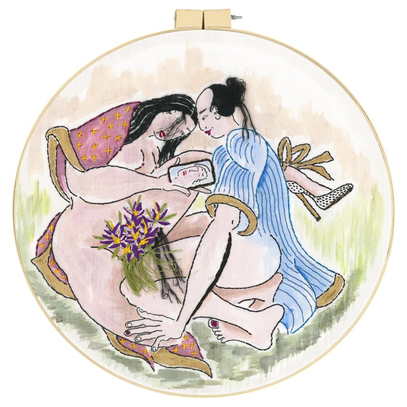 Once playfully sensual, Carol Scavotto’s silk embroideries now bristle with anger, the subtle eroticism edged out by imagery she calls ‘subtly political.’