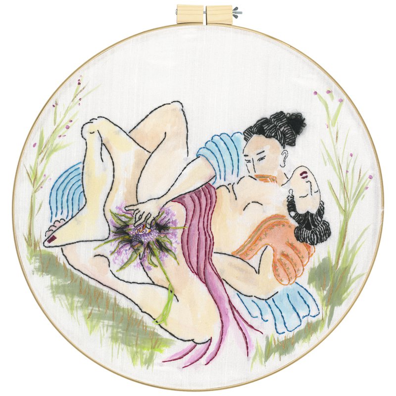 Once playfully sensual, Carol Scavotto’s silk embroideries now bristle with anger, the subtle eroticism edged out by imagery she calls ‘subtly political.’