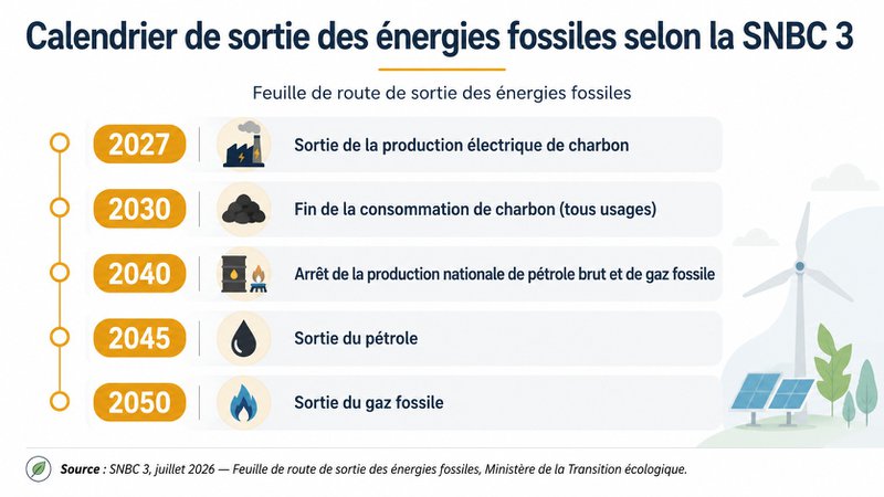 Calendrier de sortie des énergies fossiles selon la SNBC 3