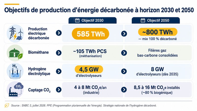 Objectifs de production d'énergie décarbonée à horizon 2030 et 2050