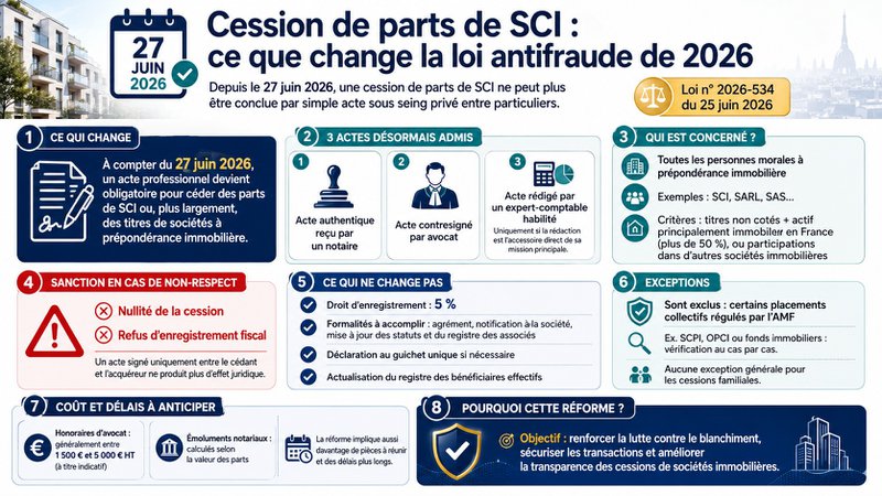 Cession de parts de SCI : la loi antifraude de 2026 Cession de parts de SCI : la loi antifraude de 2026