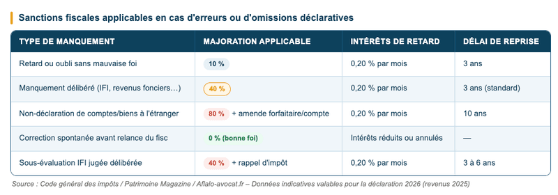 Sanctions fiscales applicables en cas d'erreurs