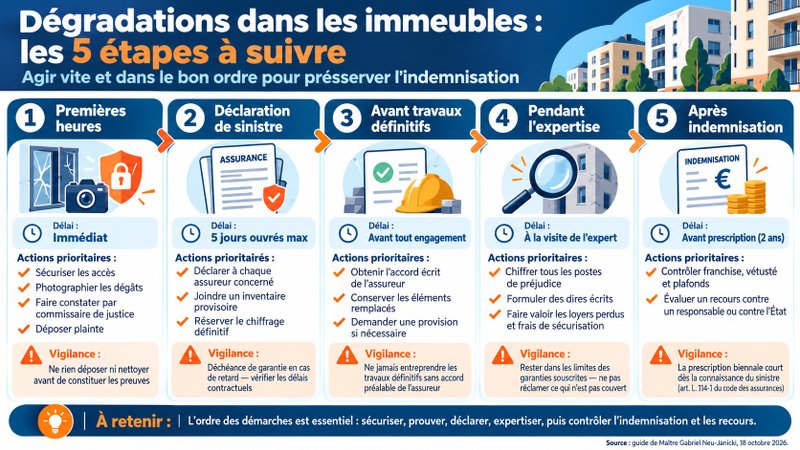 Quelles démarches chronologiques adopter après des dégradations dans les immeubles ?