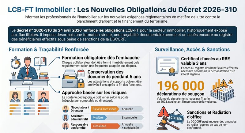 Blanchiment d'argent et agents immobiliers : les nouvelles obligations du décret 2026