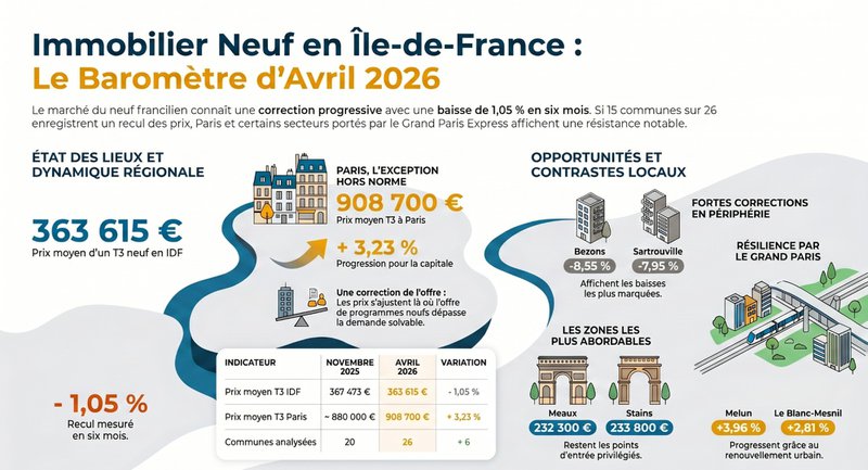 ​Prix immobilier neuf en Île-de-France : une baisse dans 15 communes sur 26
