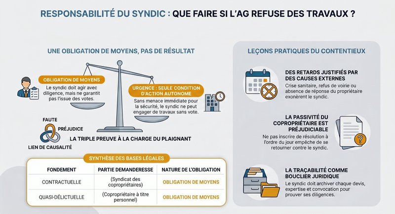 ​Responsabilité du syndic de copropriété : que se passe-t-il quand l'AG refuse les travaux ?