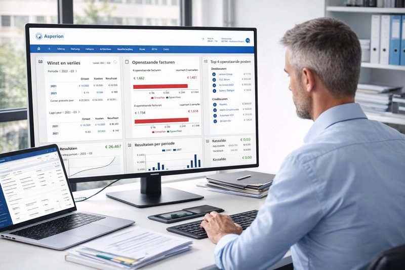 Boekhoudsoftware dashboard voor administratiekantoren met klantgegevens, grafieken en realtime financiële inzichten