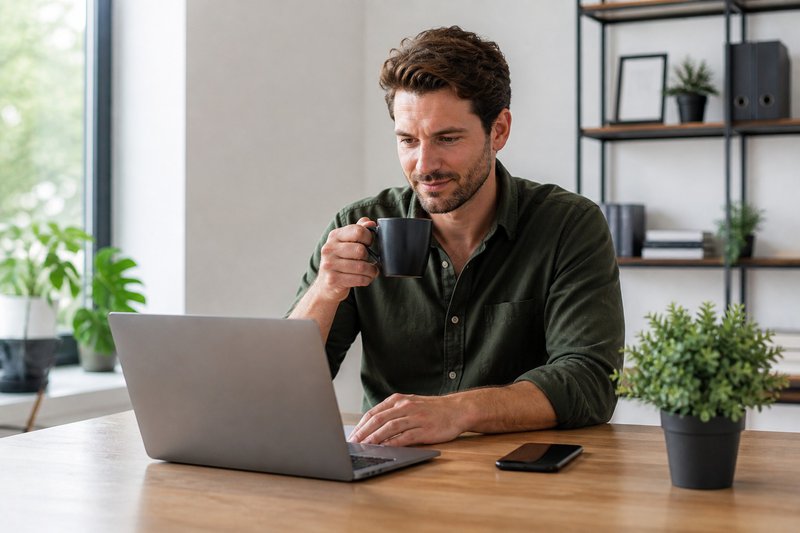 Ondernemer houdt digitale administratie bij met online boekhoudsoftware.