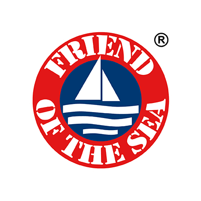 Logo certificado Friends of the Sea para aceite de pescado omega-3 sostenible y libre de contaminantes.