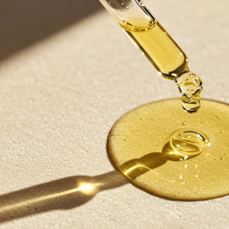 Primer plano de una pipeta dispensando aceite de pescado omega-3, destacando los suplementos de EPA y DHA para la salud del corazón y el cerebro.