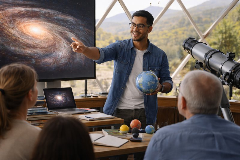 A Mexican astronomer giving a presentation.