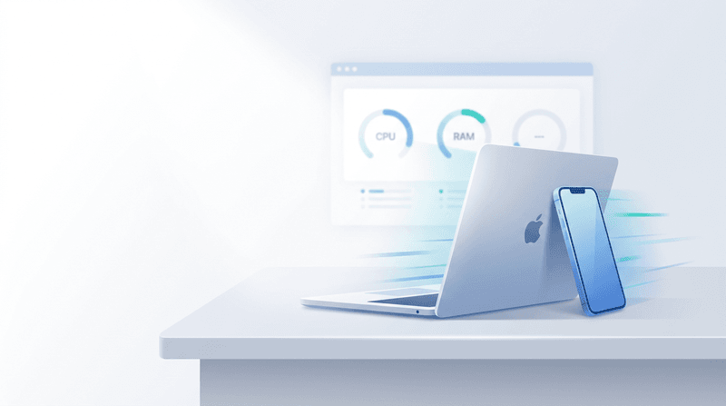 desktop with laptop and phone on it
