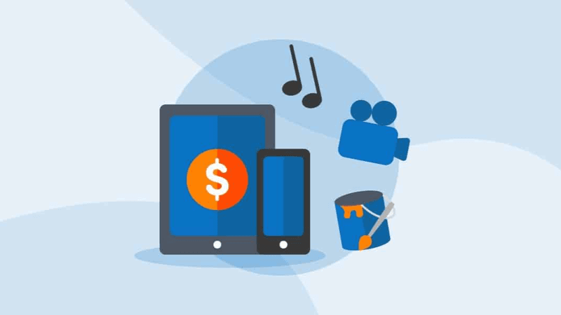 Various electronic devices depicting the use of digital products.