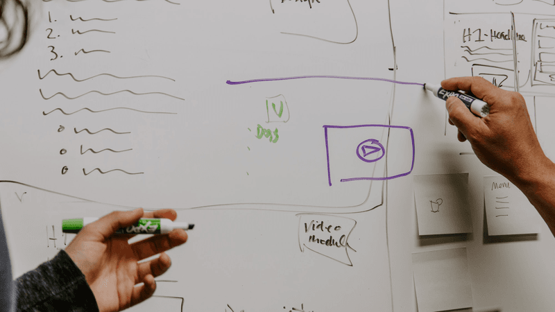 White board with writing and images.