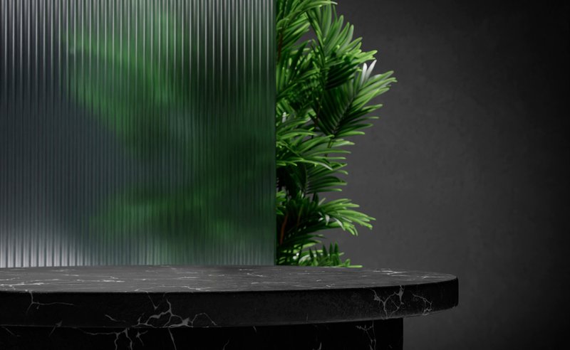 Reeded glass film applied to a reeded glass panel.