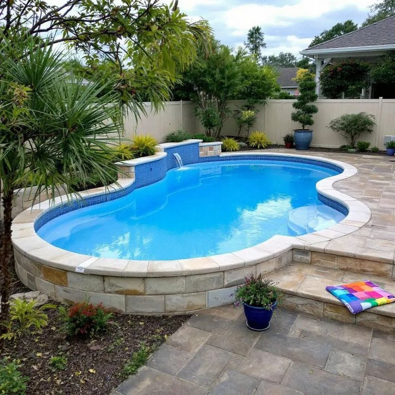 Fiberglass pool installation in residential backyard