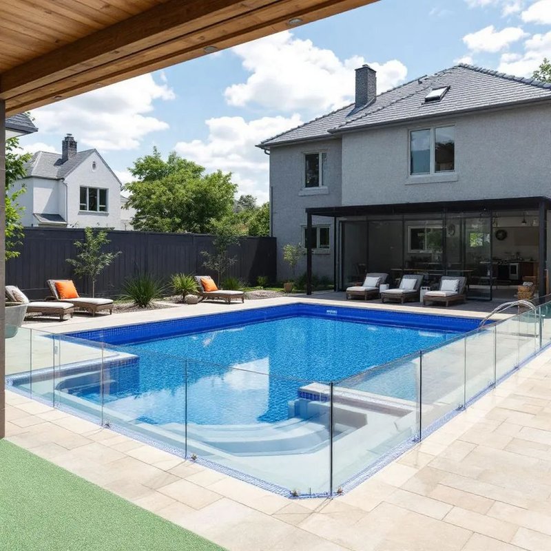 Backyard fiberglass pool with clean modern design