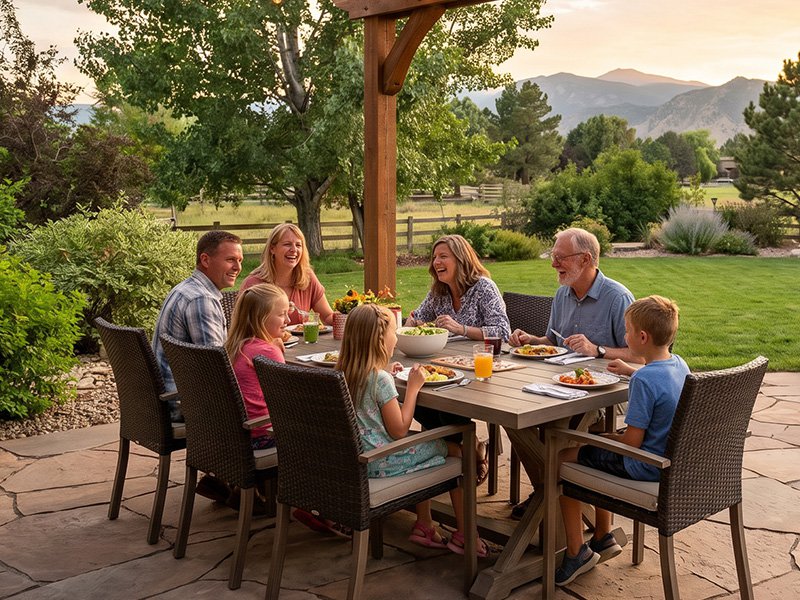 larimer county family enjoying dinner without mosquito bites