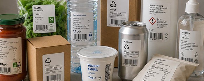 Geharmoniseerde etikettering: Diverse verpakkingen met labels