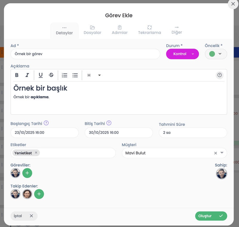 Görev Listesi Şablonu: Cubicl'da Özelleştirilebilir Ek Alanlar ile Görev Formu