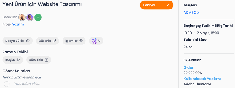 Görev Listesi Şablonu: Cubicl'da Özelleştirilebilir Ek Alanlar ile Görev Formu