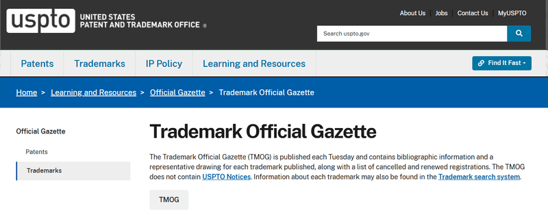 Trademark official gazette