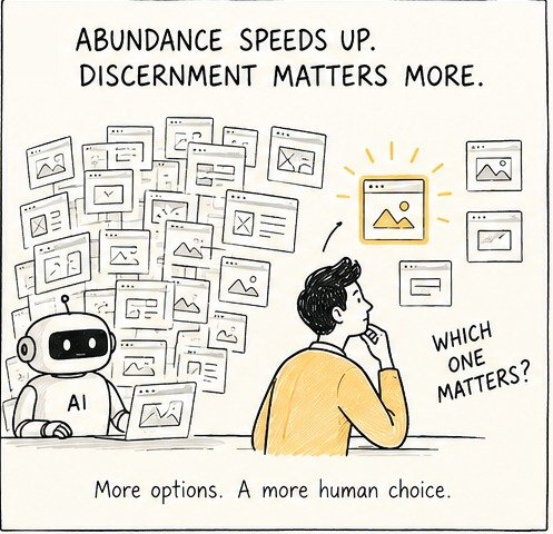 A human designer considers many interface options generated by AI before choosing one design.