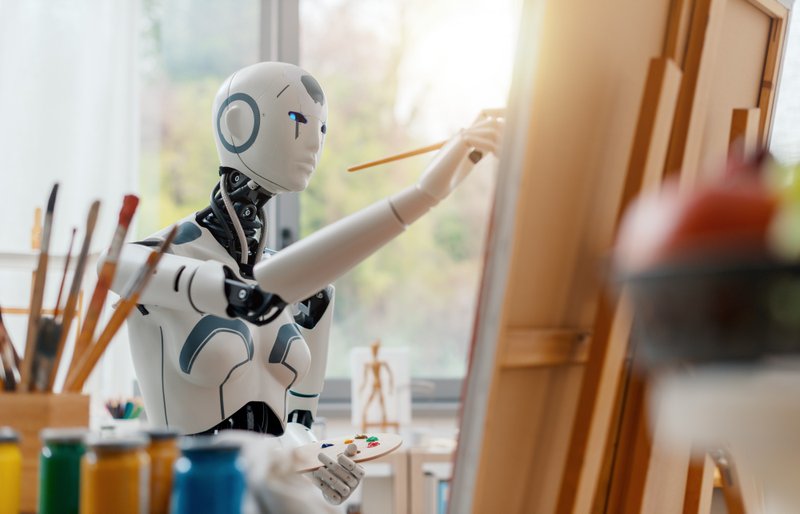 AI Robot painting on a canvas — a task which human creatives find value in.
