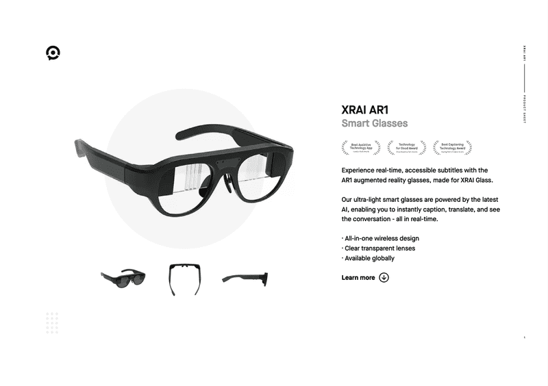 XRAI ARONE Brochure Page 1: Specs of XRAI AR1