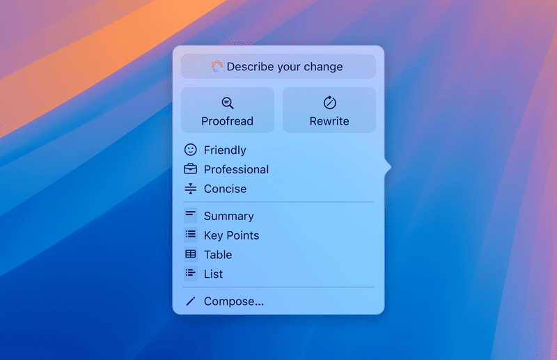 Apple intelligence writing tool