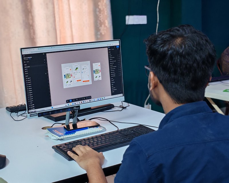UI designer working on a project in an interface design program.
