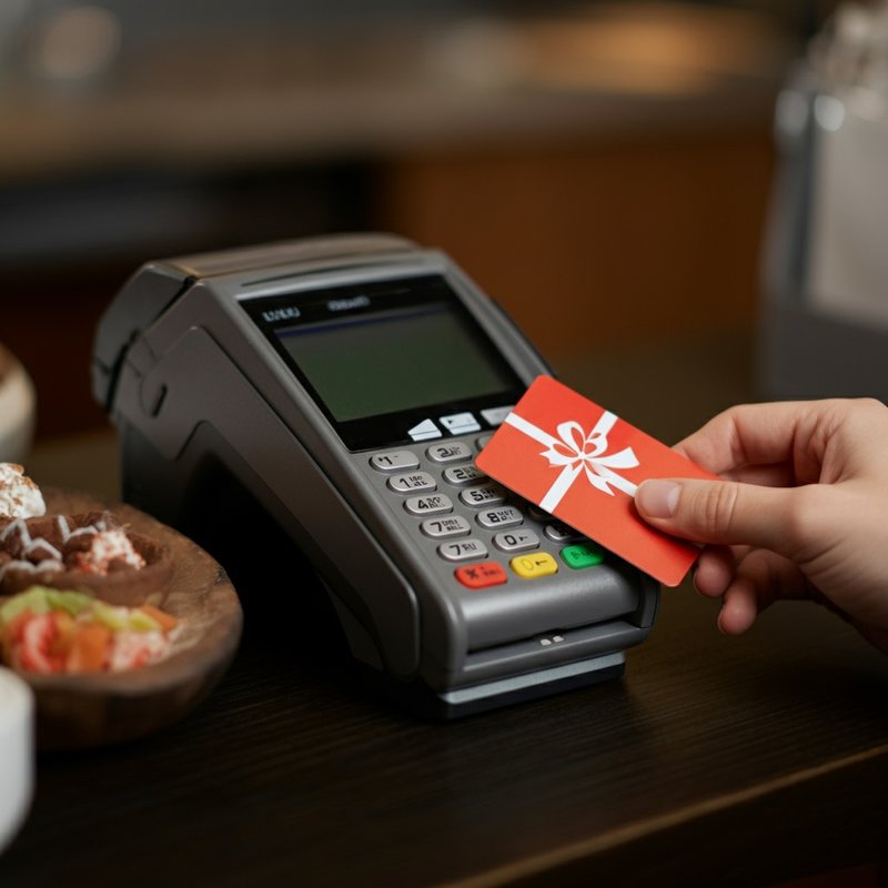 hand scanning a gift card onto an eftpos machine