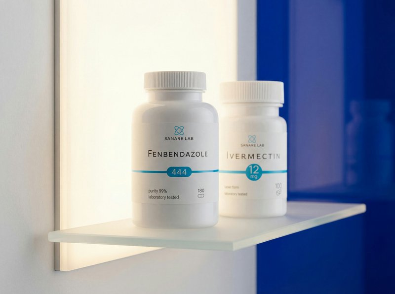 Two white medicine bottles on a shelf.