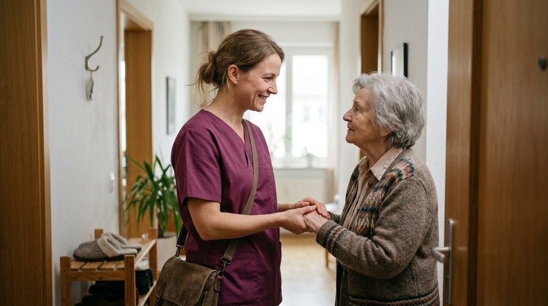 Datensicherheit in der Pflege: Pflegekraft an einem aufgeräumten, geschützten Arbeitsplatz