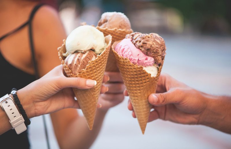 different dairy flavors in ice cream in cone
