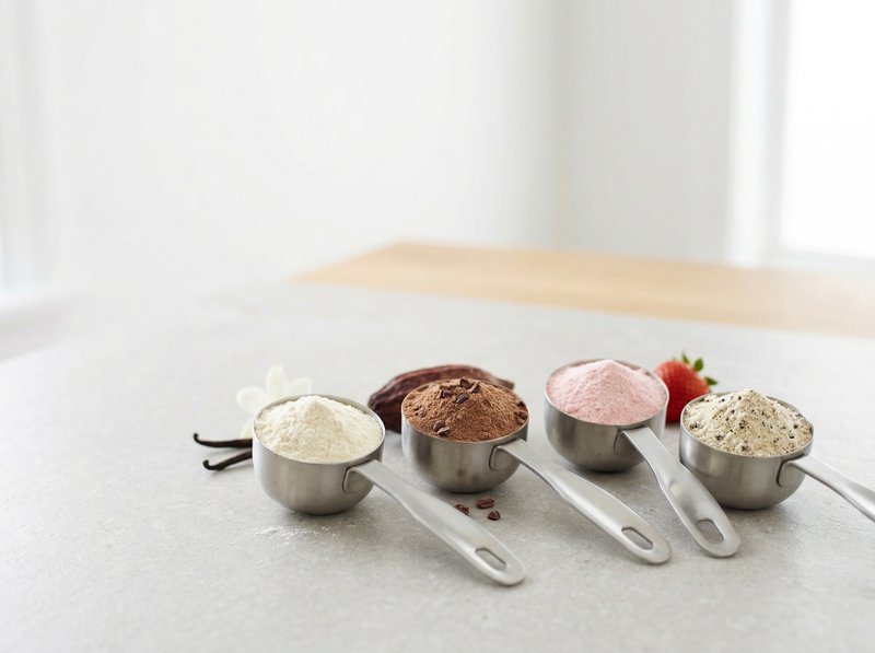 Powdered flavor systems in protein shakes