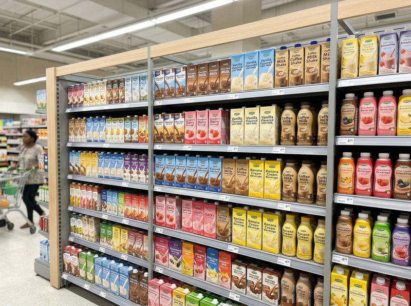 shelf-stable beverages in a supermarket