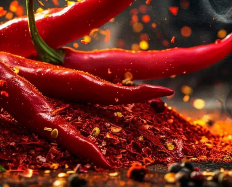 A spicy food enhancer with peppers