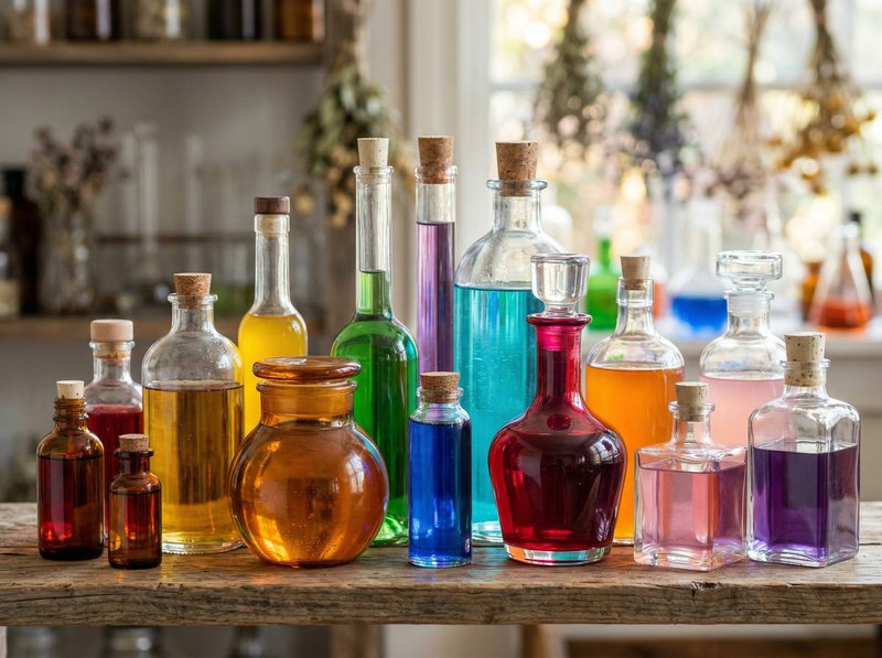 tinctures and extracts in bottles in a tasting lab