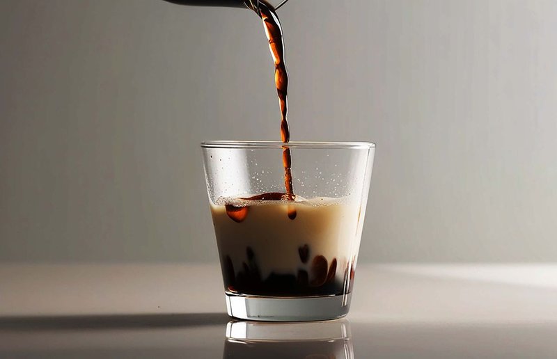 a shot of espresso being poured on milk with mouthfeel enhancers