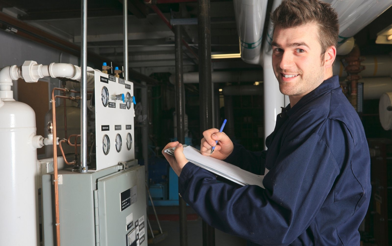 Boiler inspector checking steam balance.