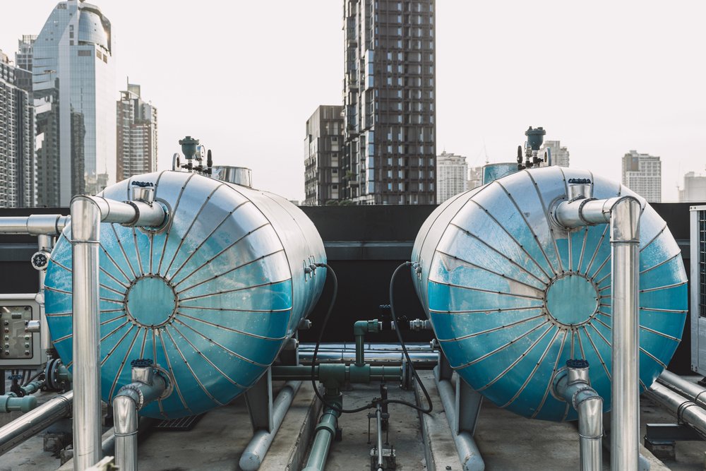 Large water heaters for hotel on rooftop