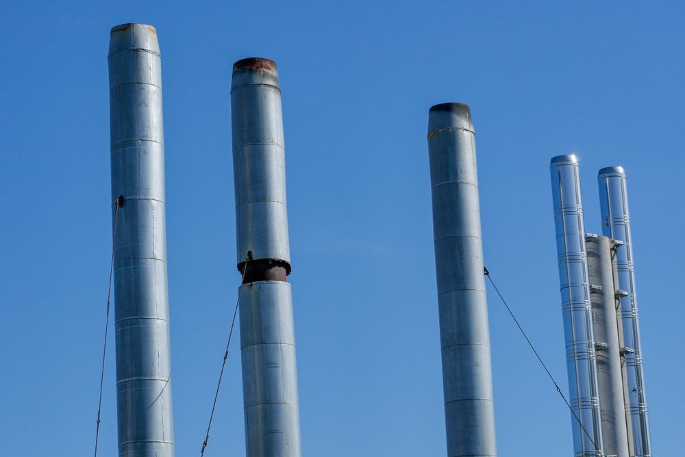 Boiler stacks from a large industrial facility.