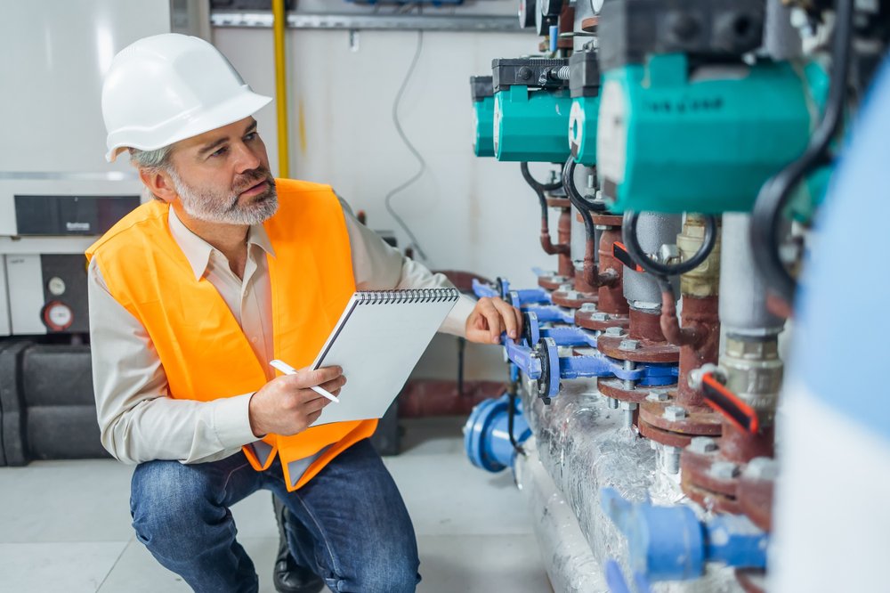 Engineer conducting an inspection on boiler upgrades.
